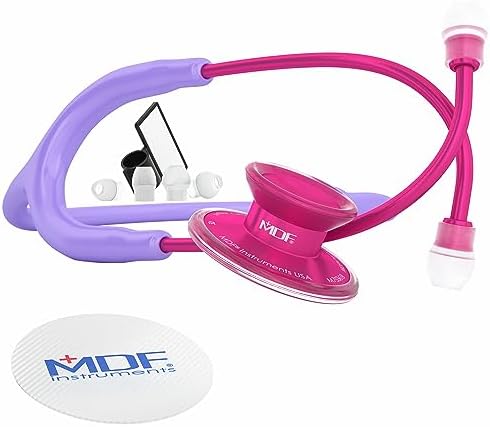 MDF Instruments, Acoustica Lightweight Stethoscope for Doctors, Nurses, Students, Home Health Use, Adult, Dual Head, Pastel Purple Tube, Pink Alloy Chestpiece-Headset, MDF747XPPA07