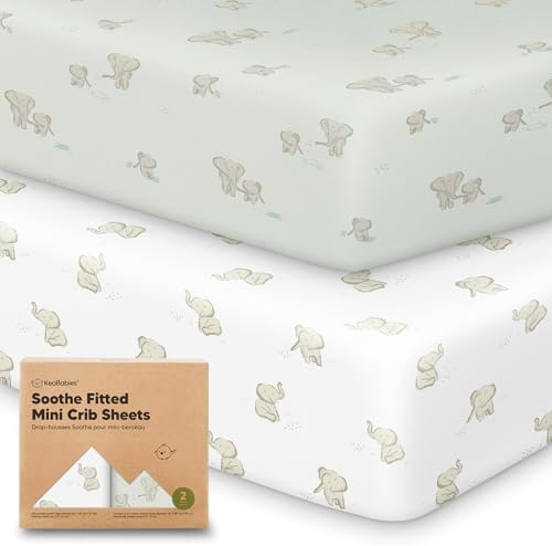 2-Pack Mini Crib Sheets Fitted - 38x26 Pack N Play Sheets for Pack and Play Mattress, Organic Cotton, Soft & Breathable Playard Bedding, Neutral Mini Toddler Bed Cover for Boys, Girls (Elly)