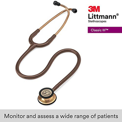 3M Littmann Classic III Monitoring Stethoscope, 5809, More Than 2X as Loud, Weighs Less, Stainless Steel Copper-Finish Chestpiece, 27" Chocolate Tube, Copper Stem and Headset