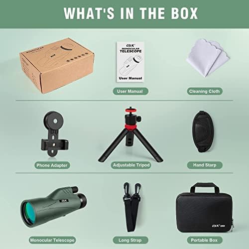 12x56 High Power Monocular Telescope with Smartphone Adapter Tripod Travel Bag, Larger Vision Monoculars for Adults with BAK4 Prism & FMC Lens, Suitable for Bird Watching Hunting Hiking Camping