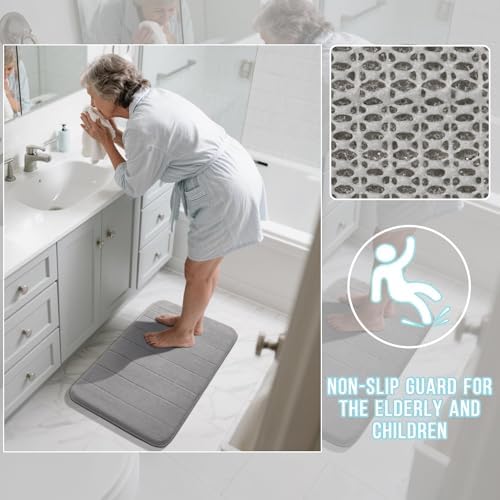 Yimobra Memory Foam Bath Mat, Super Soft Absorbent Bathroom Rug Non Slip 31.5x20 Inch, Quick Dry, Machine Washable Floor Carpet for Tub Shower, Home Decor Accessories, Gray