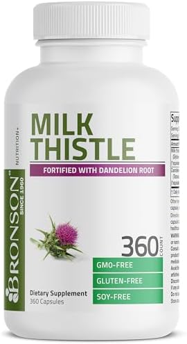 Bronson Milk Thistle Silymarin Marianum & Dandelion Root Liver Health Support, Antioxidant Support, Detox, 360 Capsules