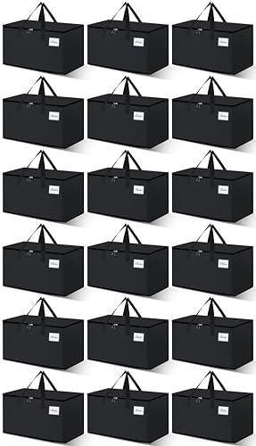 Heavy Duty Moving Bags - Extra Large Packing Bags and Storage Totes, Collapsible and Foldable Option for Moving and Storage, Black, 93 L - 18 Pack
