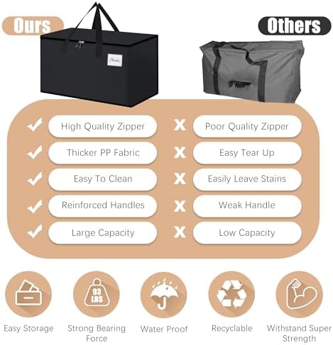 Heavy Duty Moving Bags - Extra Large Packing Bags and Storage Totes, Collapsible and Foldable Option for Moving and Storage, Black, 125 L - 6 Pack