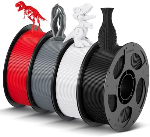 ANYCUBIC PLA Filament 1.75mm Bundle, 3D Printing PLA Filament 1.75mm Dimensional Accuracy +/- 0.02mm, 1KG Reusable Spool (2.2 lbs), 4KG Black + White + Grey + Red