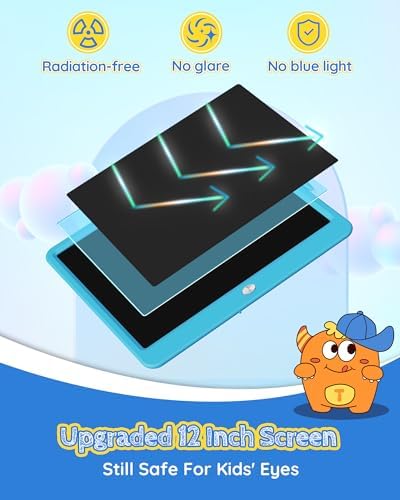 TEKFUN LCD Writing Tablet for Kids Boys Toys, 12 Inch Erasable Doodle Board Colorful Doodle Pad, Mess Free Coloring Board Games Toys Gifts for Toddlers Boys Adults (Blue)