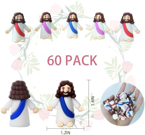 Mini Jesus Figures, Set of 60pcs Action Figures Little Jesus Figures, Tiny Jesus Figures to Hide and Seek Religious Gifts for Easter Egg Stuffers