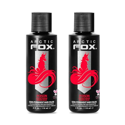 Arctic Fox Semi-Permanent Hair Dye, Vegan & Cruelty-Free, Vibrant Red Color, Ammonia-Free, Peroxide-Free, Conditioning Formula, For All Hair Types, Poison, 4 fl oz (Pack of 2)