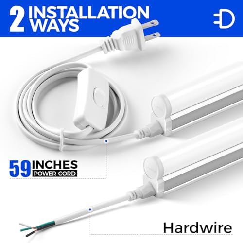 Barrina (6 Pack LED T5 Integrated Single Fixture, 4FT, 2200lm, 6500K Super Bright White, 20W Utility LED Shop Light, Ceiling and Under Cabinet Light, Corded Electric with ON/Off Switch, ETL Listed