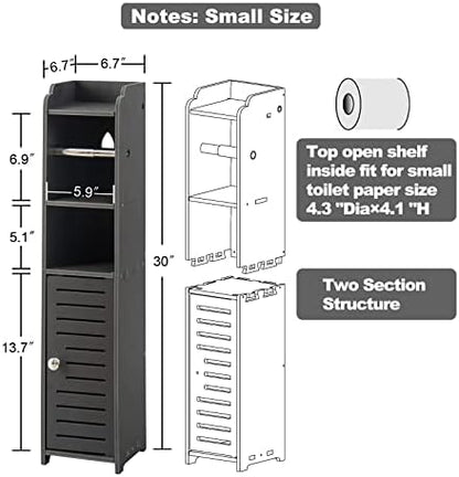 Toilet Paper Holder Stand,Bathroom Storage Cabinet Beside Toilet Storage for Small Bathroom with Toilet Roll Holder,Toilet Paper Stand for Small Space,Black by AOJEZOR