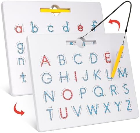 GAMENOTE Double Sided Magnetic Letter Board - 2 in 1 Alphabet Magnets Tracing Board for Toddlers ABC Letters Uppercase & Lowercase Practicing Learning Education Toys