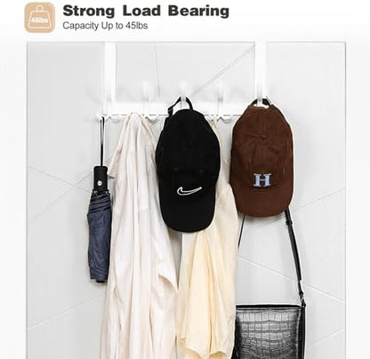 Over The Door Hooks for Hanging, Over The Door Hanger with 5 Triple Coat Hooks, Over The Door Towel Rack for Bathroom, Door Hanger Hooks for Coat, Bags and Hat (White, 2 Pack)