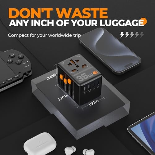 TESSAN Universal Travel Adapter, 35W International Plug Adaptor with 3 USB C and 2 USB A Charging Ports, Worldwide Power Outlet for US to European EU UK AUS Ireland(Type C/G/A/I)