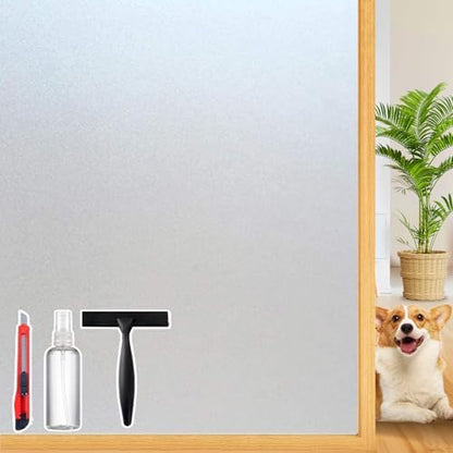 Frosted Glass Window Privacy Film Decorative with Tools, 2 Way Frosting Privacy Film for Glass Door, Static Cling Tint for Home Anti-UV, Covering Clings 23.6" by 77"