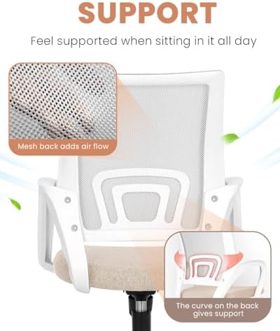 NEO CHAIR Office Desk Computer Chair Ergonomic Mesh Gaming Mid Back Seat with Comfy Lumbar Support Adjustable Height Swivel for Home Task (Beige)