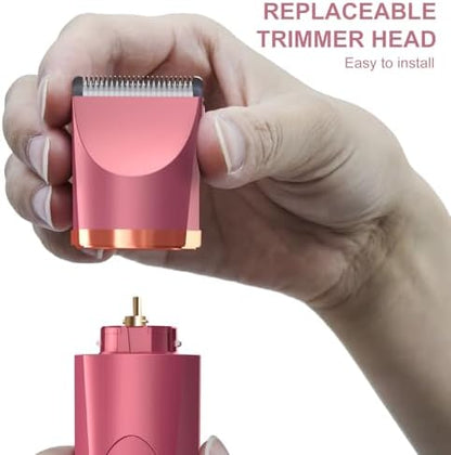 OLOV Electric Body Hair Trimmer - Groin Trimmer for Men - Bikini Trimmer Women - Wet/Dry Shaver Groomer, Replaceable Ceramic Blade Heads, USB Recharge Dock, Waterproof Hygiene Razor, Red