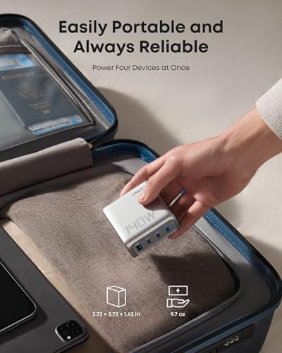 Anker Laptop Charger, 140W MAX USB C Charger, 4-Port Multi-Device Fast Charging, Advanced GaN Power Adapter, Intuitive Touch Controls, for MacBook, iPhone 16 Series, Samsung Galaxy, Pixel, and More