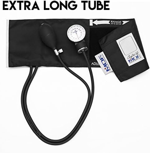 MDF Instruments, Calibra Aneroid Premium Professional Sphygmomanometer, Blood Pressure Monitor with Adult Cuff & Carrying Case, Lifetime Calibration, White Dial, Black Cuff, MDF808M11
