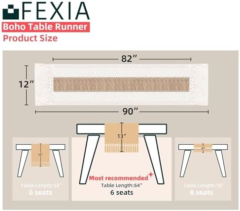 Fexia Boho Table Runner for Home Decor with Tassels 90 Inch Cream & Brown Macrame Runner for Dining & Bedroom Baby Bridal Shower Decor(12x90 Inches)