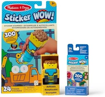 Melissa & Doug Sticker Wow!™ Bulldozer Bundle: 24-Page Activity Book, Refillable Sticker Stamper, Mini Pad, 500 Stickers, Arts and Crafts for Kids Ages 3+