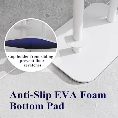 Kitsure Toilet Paper Holder Free Standing – Rustproof Metal Toilet Paper Stand for 4 Rolls with Anti-Slip Base and Shelf for Phone & Small Items, Bathroom Organizers and Storage, Large, White