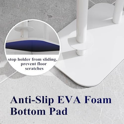 Kitsure Toilet Paper Holder Free Standing – Rustproof Metal Toilet Paper Stand for 4 Rolls with Anti-Slip Base and Shelf for Phone & Small Items, Bathroom Organizers and Storage, Large, White