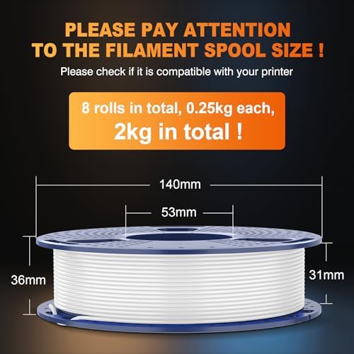 SUNLU 3D Printer Filament Bundle Multicolor PETG Filament 1.75mm, Individually Vacuum-Sealed, 2kg in Total, 0.25kg per Spool, 8 Pack, 8 Colors, Black+White+Red+Yellow+Pink+Blue+Orange+Green