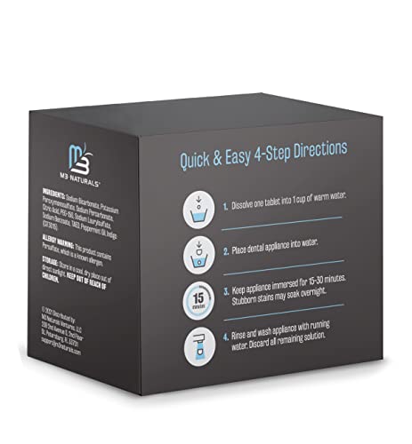 Retainer and Denture Cleansers 240 Tablets Removes Bad Odors Discoloration Stains Plaque for Cleaning Invisalign Mouth Guard Night Guard and Removable Dental Appliances by M3 Naturals