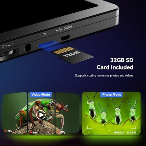 TOMLOV DM9B 7" Digital Microscope: 1080P 1200X Coin Microscope Magnifier, 12MP Ultra-Precise Focusing LCD Soldering Microscopes for Adults, PC View, 32GB, Black