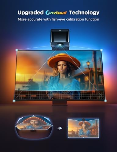 Govee TV Backlight 3 Lite with Fish-Eye Correction Function Sync to 55-65 Inch TVs, 11.8ft RGBICW Wi-Fi LED Strip Lights with Camera, 4 Colors in 1 Lamp Bead, Voice and APP Control, Adapter