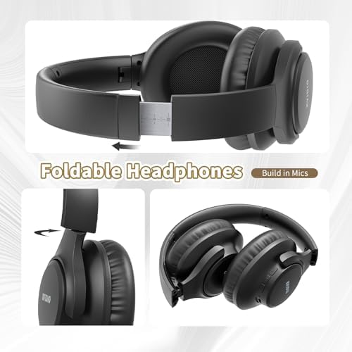 KVIDIO Bluetooth Headphones Over Ear, 65 Hours Playtime Wireless Headphones with Microphone, Foldable Lightweight Headset with Deep Bass, HiFi Stereo Sound Low Latency for Travel Work Cellphone