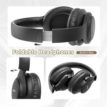 KVIDIO Bluetooth Headphones Over Ear, 65 Hours Playtime Wireless Headphones with Microphone, Foldable Lightweight Headset with Deep Bass, HiFi Stereo Sound Low Latency for Travel Work Cellphone