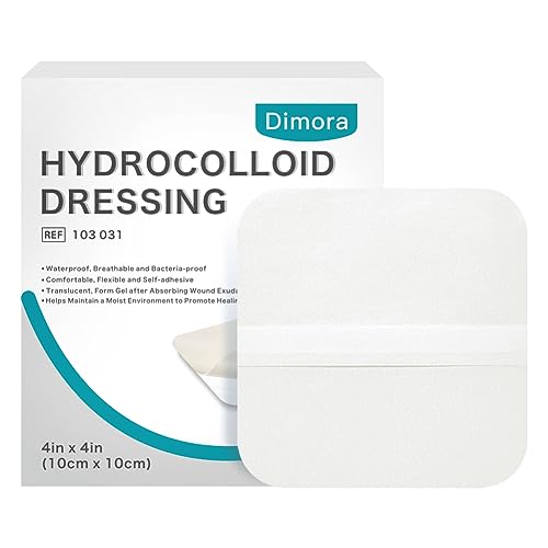 Dimora Hydrocolloid Wound Dressing, 10 Pack Ultra Thin 4" x 4" Large Patch Bandages with Self-Adhesive, Fast Healing for Bedsore, Burn, Blister, Acne Care, Sterile and Waterproof