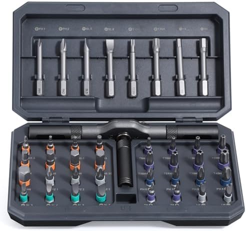 42 in 1 Magnetic Screwdriver Set, DIY Ratchet Screwdriver Set, Multi Bit Magnetic Drive Set with Detachable Ratchet Handle, Portable Compact Repair Tool Kit for Furniture Computer Bicycle Gray