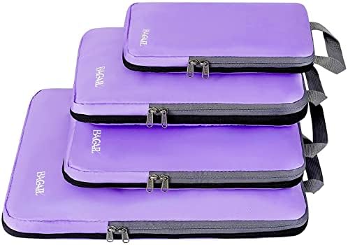 BAGAIL 4 Set/6 Set/8 Set Compression Packing Cubes Travel Accessories Expandable Packing Organizers(Lavender ClothPattern 4 Set)