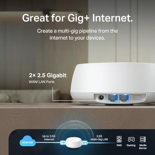 TP-Link Deco BE25 Dual-Band BE5000 WiFi 7 Mesh Wi-Fi System | 4-Stream 5 Gbps, 240 Mhz | Covers up to 6,600 Sq.Ft | 2X 2.5G Ports Wired Backhaul | VPN,MLO, AI-Roaming, HomeShield, 3-Pack