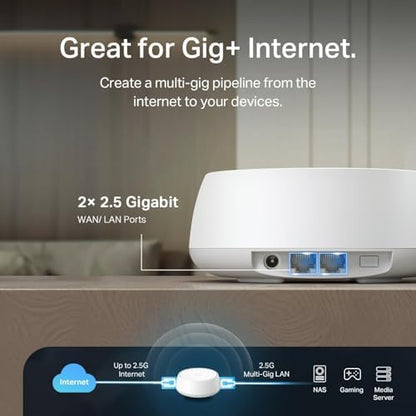 TP-Link Deco BE25 Dual-Band BE5000 WiFi 7 Mesh Wi-Fi System | 4-Stream 5 Gbps, 240 Mhz | Covers up to 6,600 Sq.Ft | 2X 2.5G Ports Wired Backhaul | VPN,MLO, AI-Roaming, HomeShield, 3-Pack