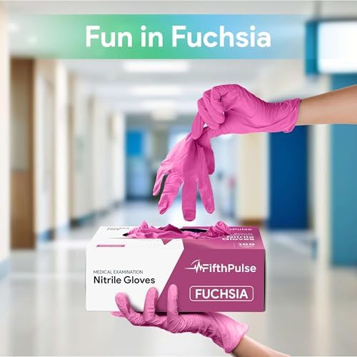 FifthPulse Fuchsia Hot Pink Nitrile Disposable Gloves - 3 Mil Nitrile - Powder and Latex Free - Surgical Medical Exam Gloves