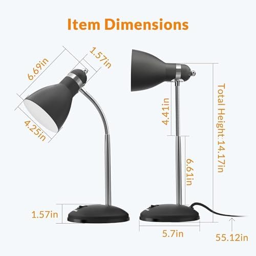 LEPOWER Metal Desk Lamp, Eye-Caring Table Lamp, Study Lamps with Flexible Goose Neck for Bedroom, Home Office (Matte Black)