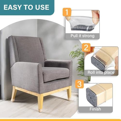 24 Pcs Chair Leg Floor Protectors Square Large, Silicone Felt Furniture Leg Pads Caps Covers for Hardwood Floors (Fit:1-5/8" to 2")