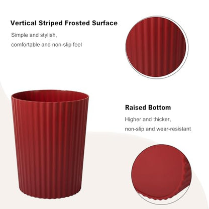 JiatuA Small Trash Can Plastic Wastebasket Round Garbage Container Bin for Bathroom, Kitchen, Bedroom, Home Office, College Dorm, Dark Red