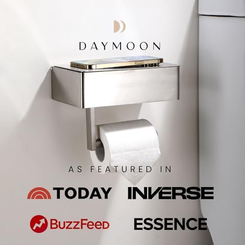 Day Moon™ Brushed Nickel Toilet Paper Holder with Shelf, Wipe Holder for Bathroom, Flushable Wipes Dispenser - Toilet Paper and Wipes Holder, Toilet Paper Holder with Storage