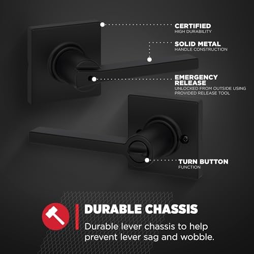 Kwikset Casey Interior Privacy Door Handle with Lock 10 Pack, Door Lever for Bathroom and Bedroom, Matte Black Reversible Keyless Turn Lock, with Microban Protection