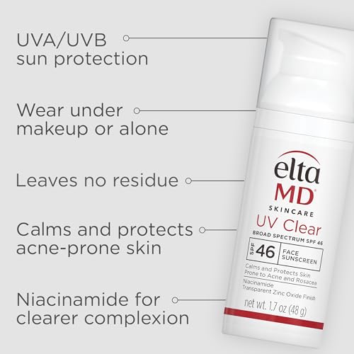 EltaMD UV Clear Face Sunscreen SPF 46, Oil-Free Sunscreen with Zinc Oxide, Dermatologist Recommended