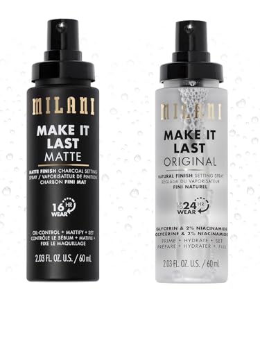 Milani Setting Spray + Primer, Make It Last Original - Natural Finish with Niacinamide for Hydration & Make It Last Matte- Oil Absorbing Charcoal Formula to Control Shine - 2 Pack