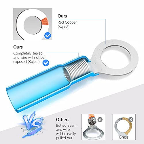 Kuject 260PCS Heat Shrink Wire Connectors Kit, Electrical Waterproof Crimp Butt Terminals, Insulated Spade Connectors for Automotive Marine Boat Truck, Include Rings Forks Spade Butt Splices