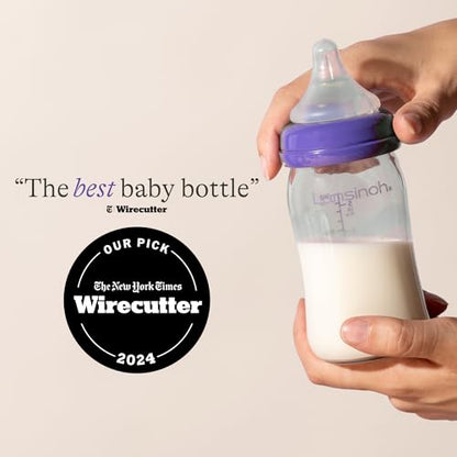 Lansinoh Anti-Colic Glass Baby Bottles, 5 Ounces, 4 Count Bottles for Feeding, Baby Essentials, Includes 4 Slow Flow Nipples, Size S