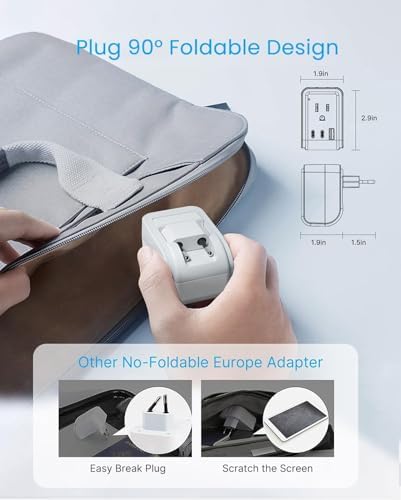 2 Pack European Travel Plug Adapter, VINTAR Foldable International Power Adapter with 2 AC Outlets 3 USB Charging Ports(2 USB C), Type C Power Adaptor to Most Europe Italy Spain France Iceland Germany