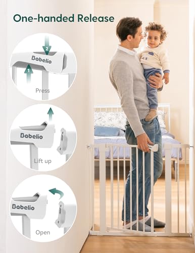 Babelio Baby Gate for Doorways and Stairs, 26''-40'' Auto Close Dog/Puppy Gate, Easy Install, Pressure Mounted, No Drilling, fits for Narrow and Wide Doorways, Safety Gate Door for Child and Pets