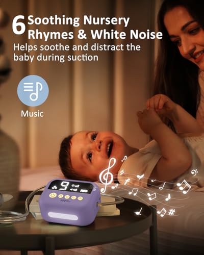 HEYVALUE Nasal Aspirator for Baby, Hospital Grade Nose Sucker with 9 Levels Suction, Night Light and Nursery Rhyme Soothing, Electric Nose Suction for Baby with Food-Grade Silicone Tips Purple